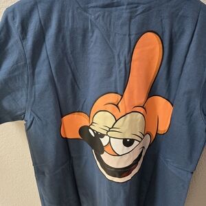 26 Red Middle Finger Cat T-Shirt in Blue and Orange